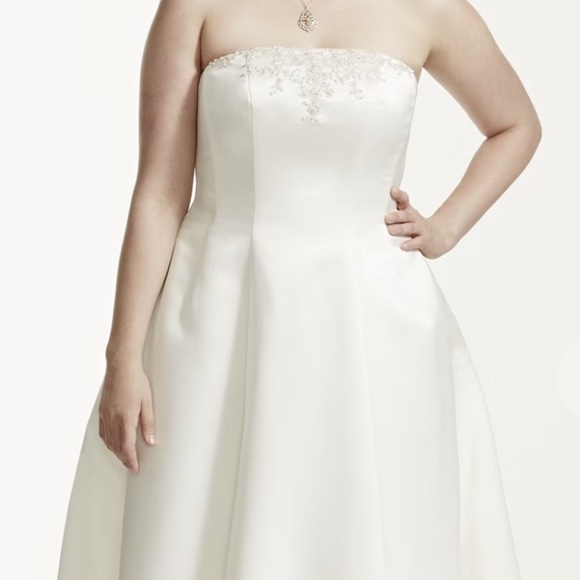 DAVID'S BRIDAL COLLECTION 14W Wedding Dress with Beaded Lace Jacket STYLE#V8835 - Picture 11 of 15